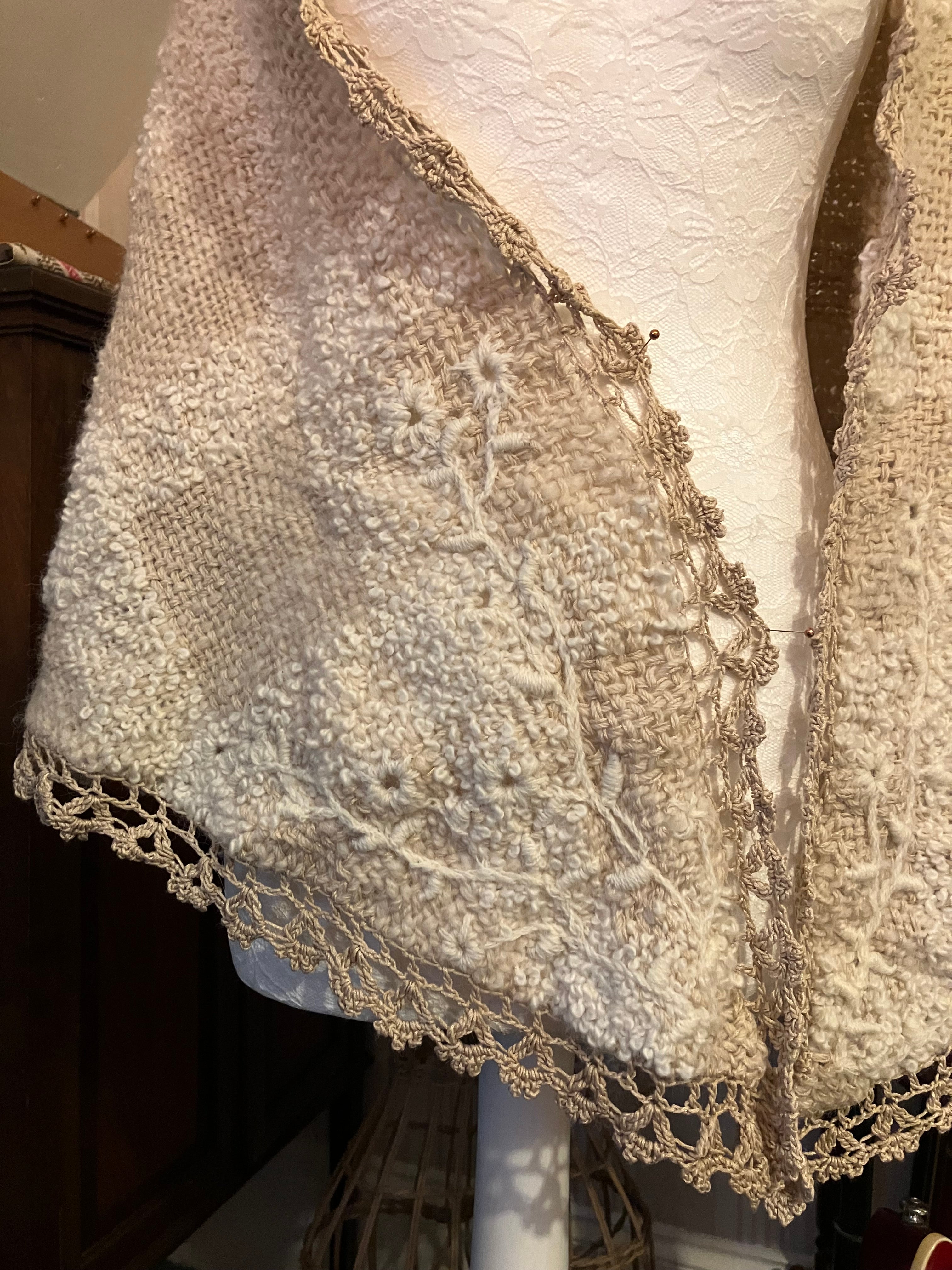 Bridal shawl — Ayrshire whitework on handwoven Highland cloth